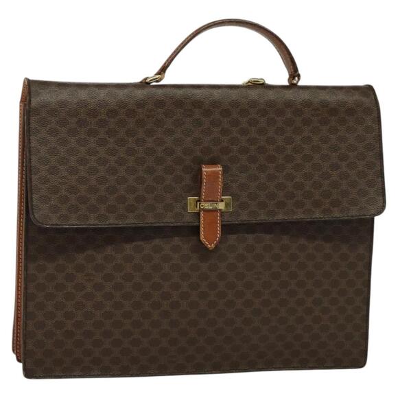 CELINE Macadam Canvas Business Bag Pvc Leather Brown Gold - Picture 1 of 16